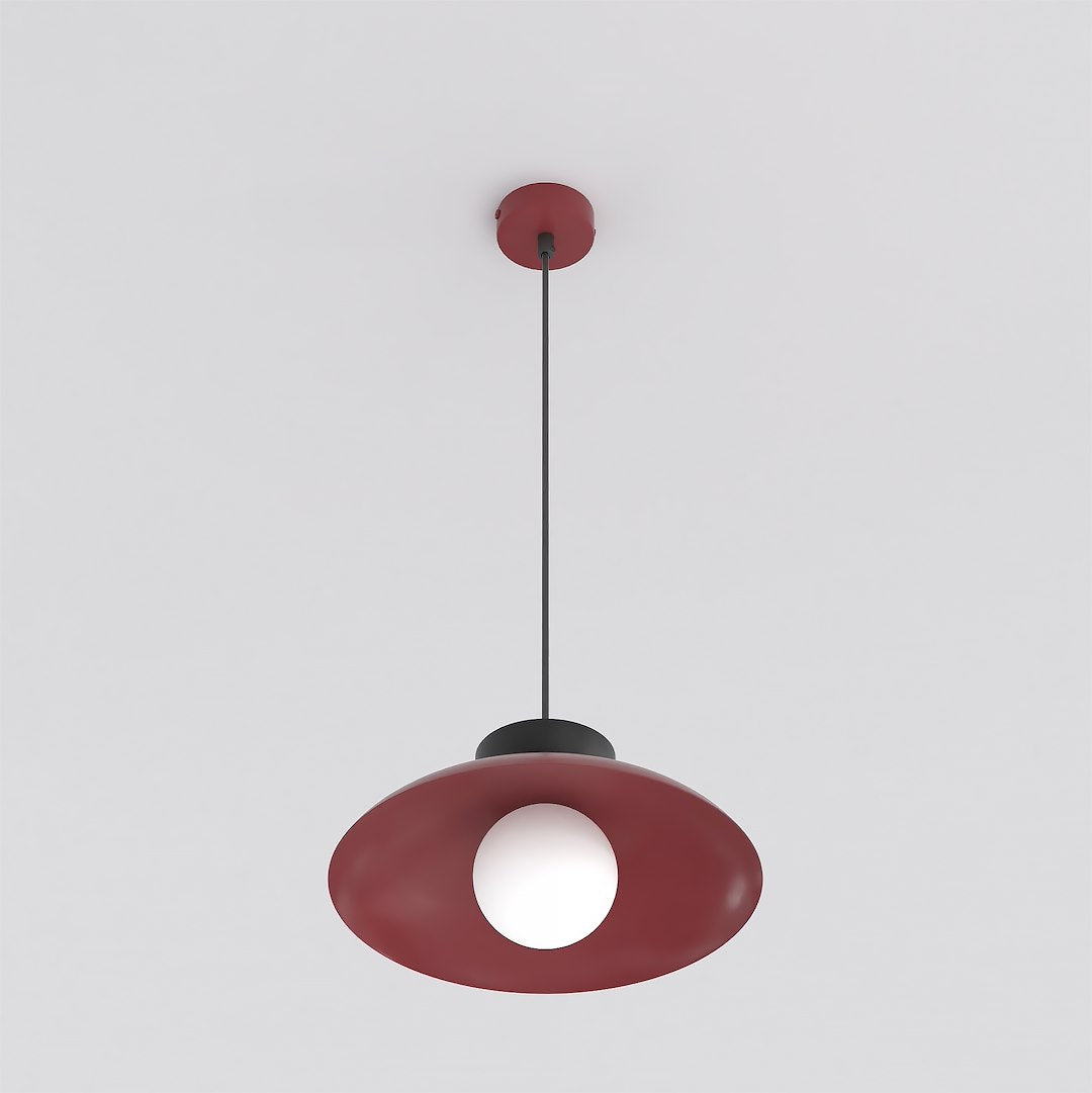 Hanglamp gepoedercoat staal en glas Scandinavisch Mulan bordeaux met zwart, Ø 30 cm, boven eettafel