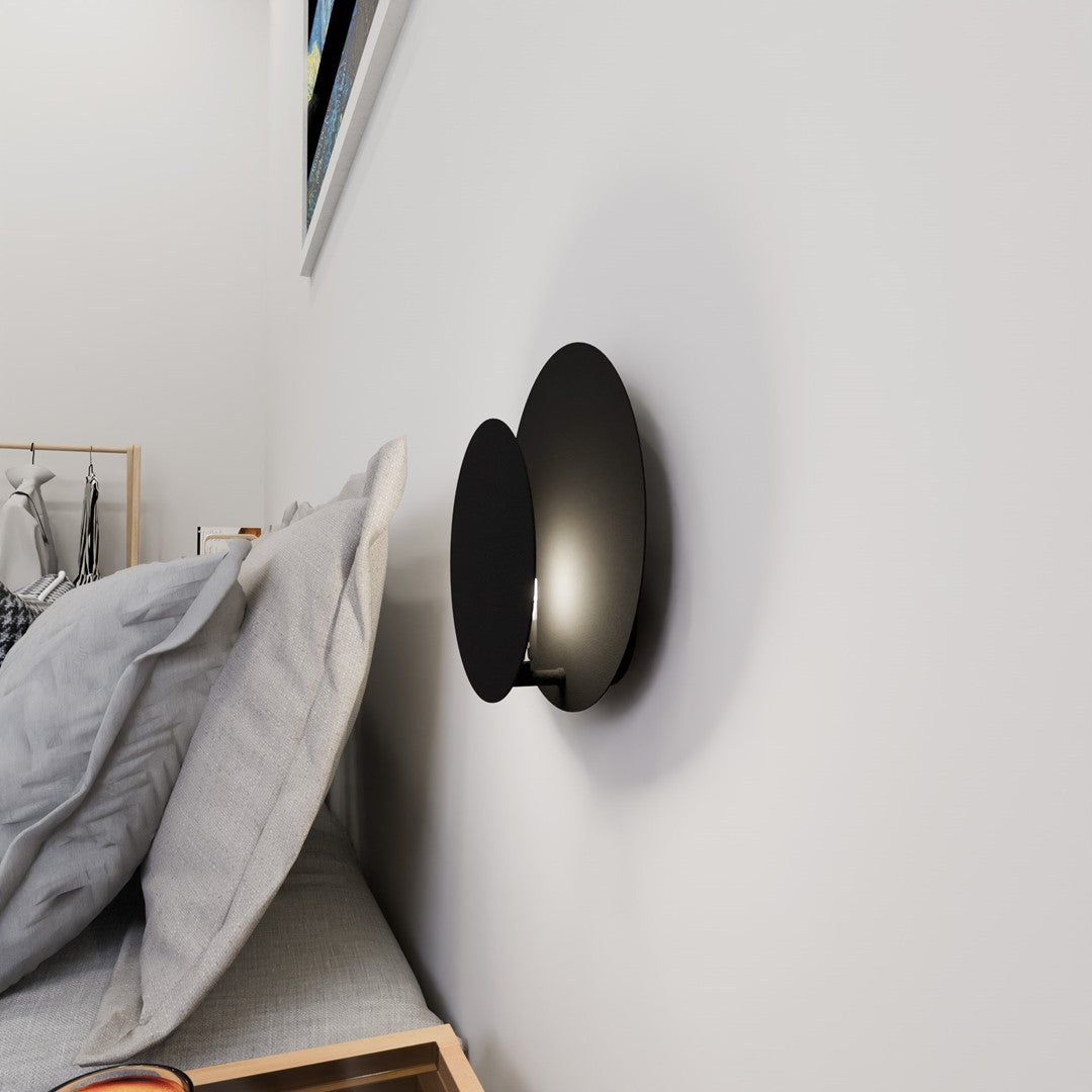 Wandlamp gepoedercoat staal en multiplex Cirkel zwart, Scandinavisch, 22 x 20 cm, G9 led, woonkamer, slaapkamer of hal