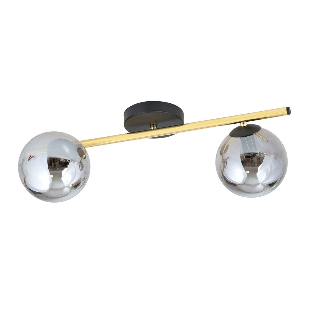 Plafondlamp Splendi gepoedercoat staal en glas, modern, zwart met goud en grafiet kappen, 55 x 20 cm, 2 lichts