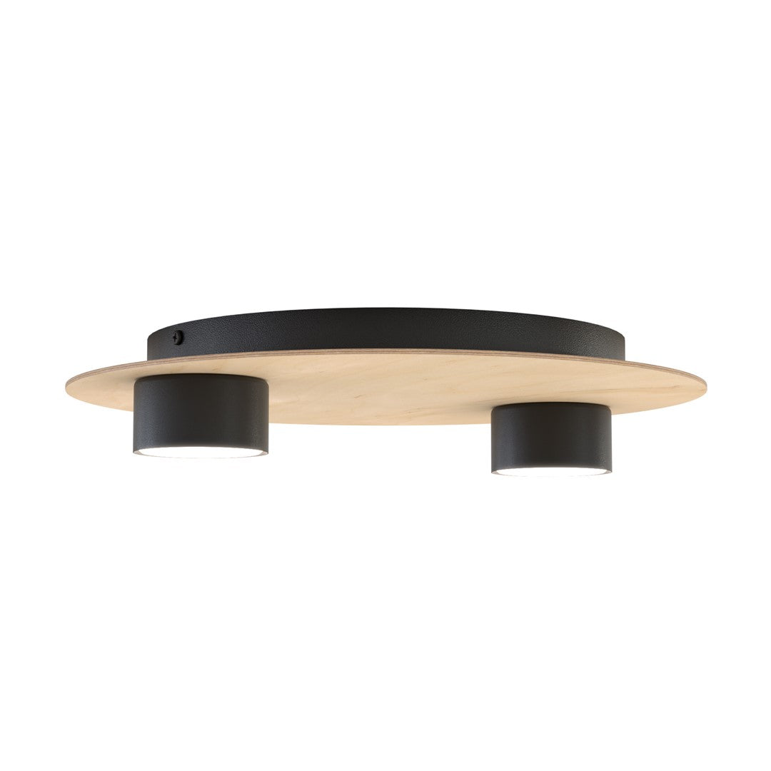 Plafondlamp multiplex en staal, Scandinavisch Pixo 2, naturel met zwart, 2 GX53-fittingen voor woonkamer