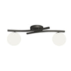 Plafondlamp gepoedercoat staal en glas Opus zwart met witte glazen kappen, 2 lichts E14 – woonkamer, eetkamer, slaapkamer