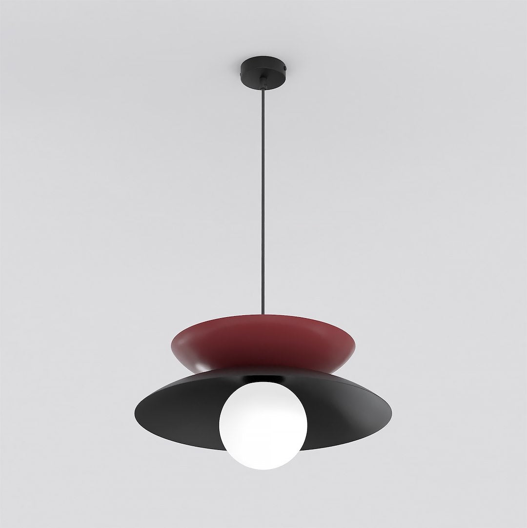 Hanglamp gepoedercoat staal en glas Nagoya, zwart en bordeaux met witte kap, Ø 41 cm, G9 led