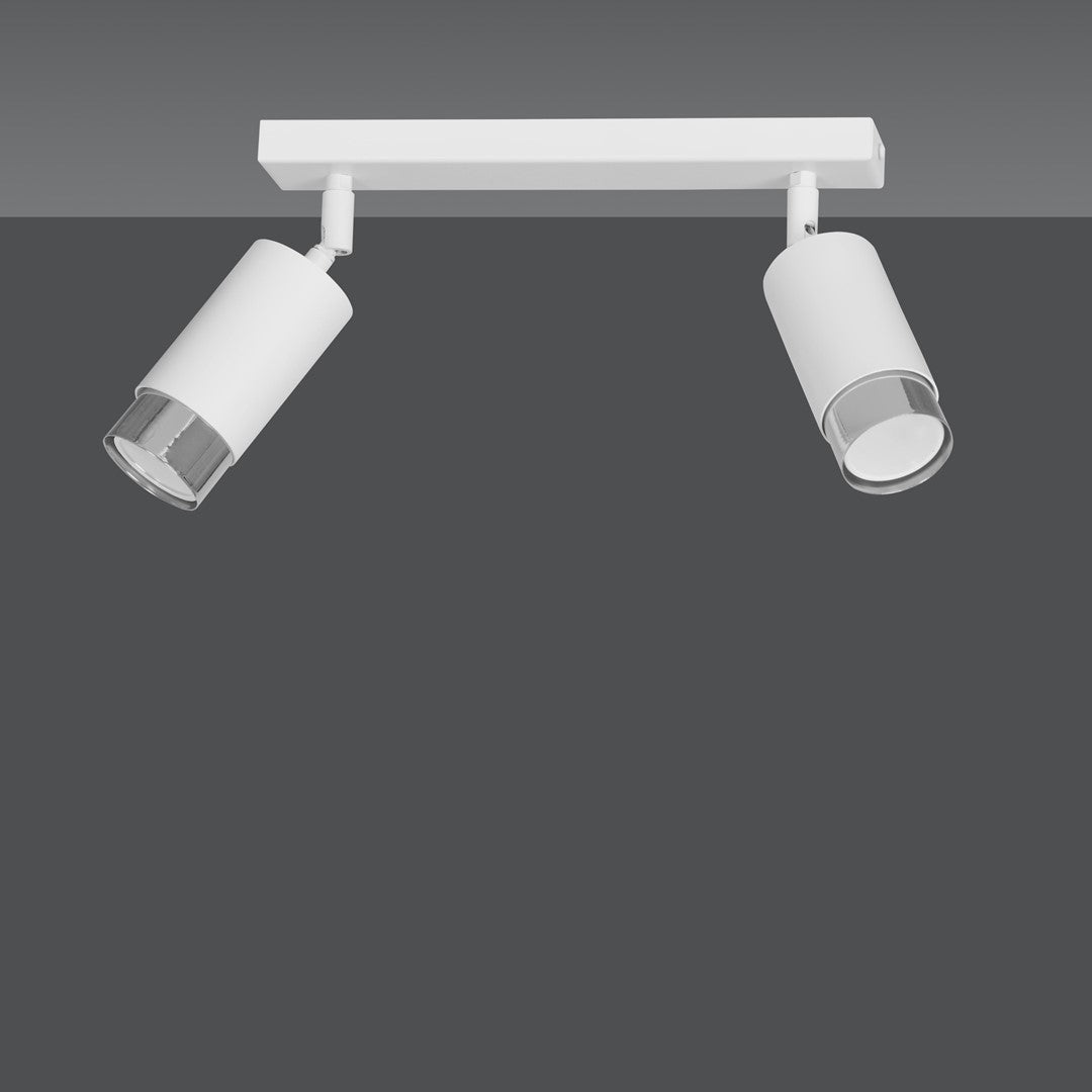 Plafondlamp gepoedercoat staal Hiro 2 spots, wit met zilver, 30 x 19 cm, voor hal en keuken
