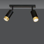Plafondlamp gepoedercoat staal modern Hiro zwart met goud, 2 richtbare spots, 30 cm breed