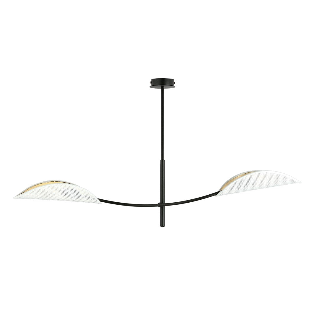 Plafondlamp gepoedercoat staal modern Lotus, zwart met witte stoffen kappen, 2 lichtpunten E14, 103 x 60 cm