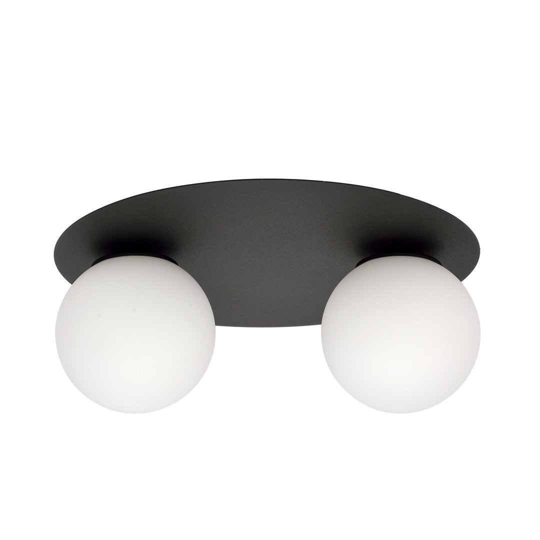 Plafondlamp gepoedercoat staal en glas Solar minimalistisch, zwart met witte kap, 2 lichtpunten, 43 x 19 cm