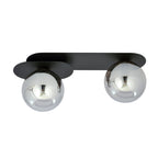 Plafondlamp gepoedercoat staal en glas Plaza 2 lichts, modern, zwart met grafiet glazen kappen, 45 cm