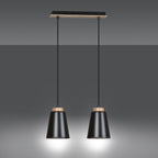 Hanglamp gepoedercoat staal en hout Bolero, zwart, 2 lichts, Scandinavisch, 40 x 100 cm, woonkamer
