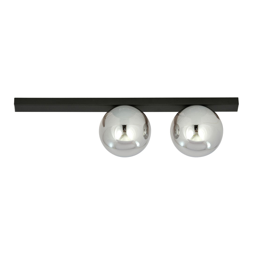 Plafondlamp gepoedercoat staal Fit minimalistisch, zwart met grafiet glazen kappen, 60 cm breed, 2 fittingen (E14)