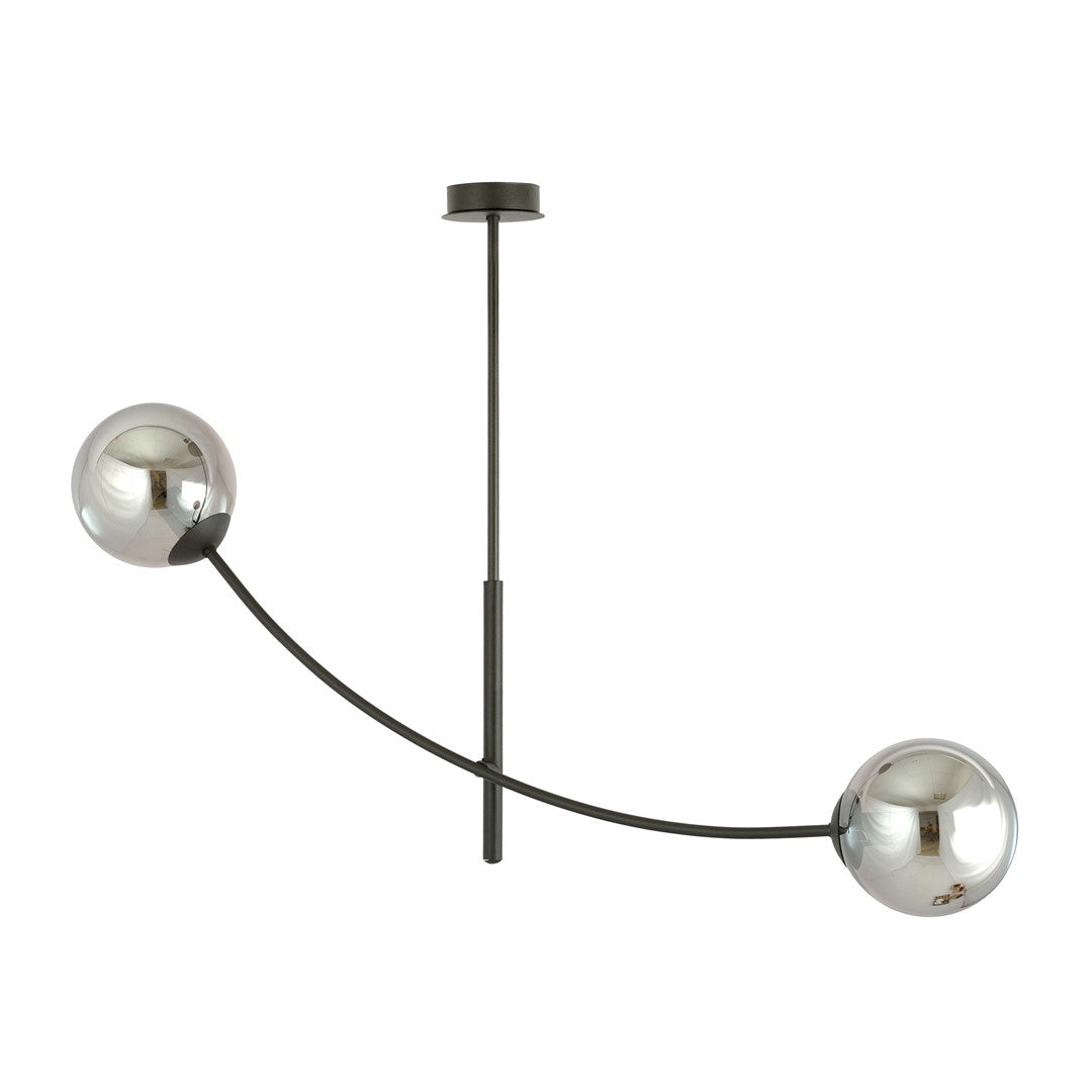 Plafondlamp gepoedercoat staal en glas Hunter 2 zwart met grafiet glazen kappen, 2 lichtpunten E14 – 83 x 60 cm