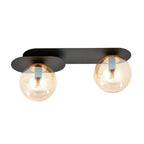 Plafondlamp Plaza gepoedercoat staal en glas, modern, zwart met amber glas, 2 lichtpunten, 45 x 18 cm