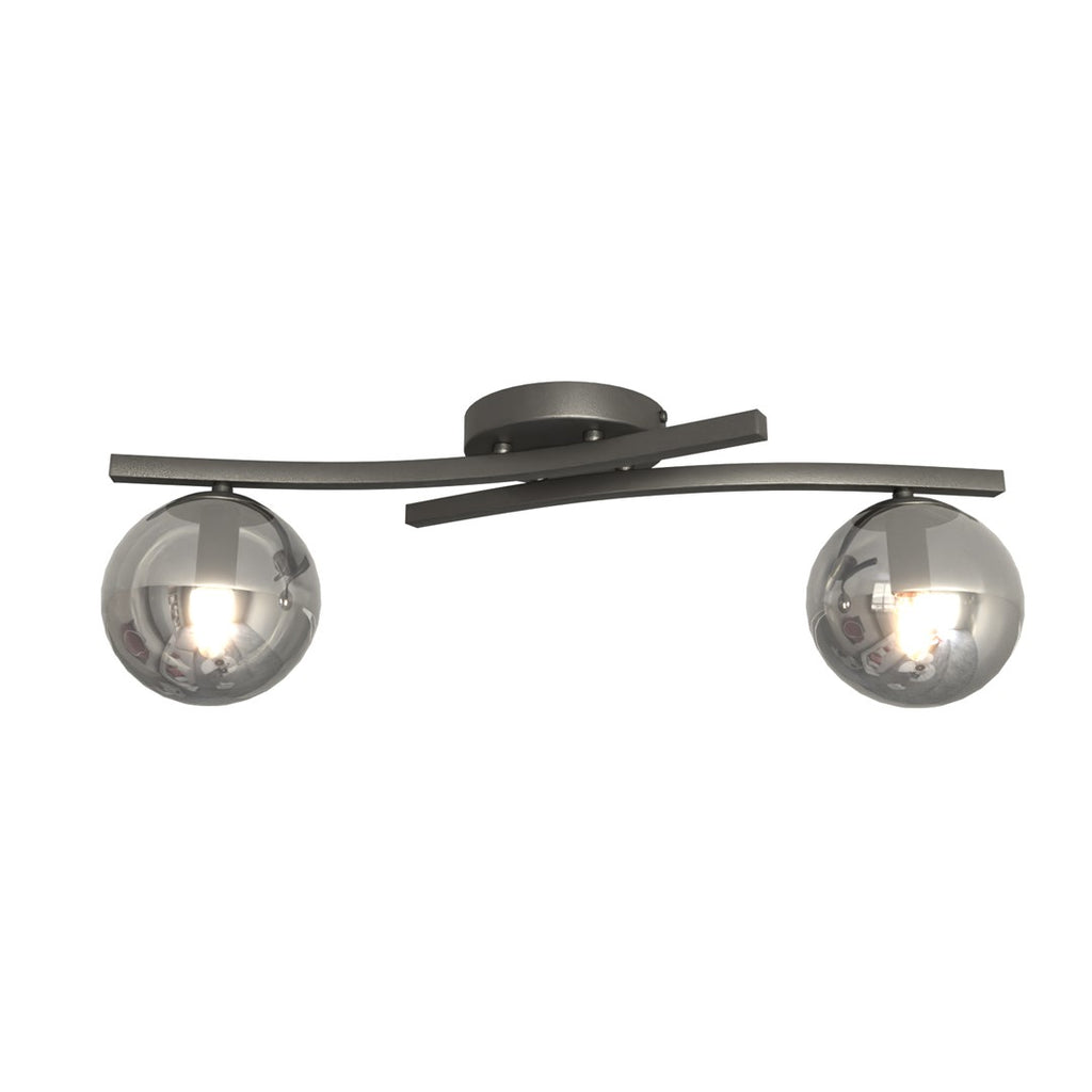 Plafondlamp gepoedercoat staal en glas Opus modern, zwart met grafiet kappen, 2 lichts, E14