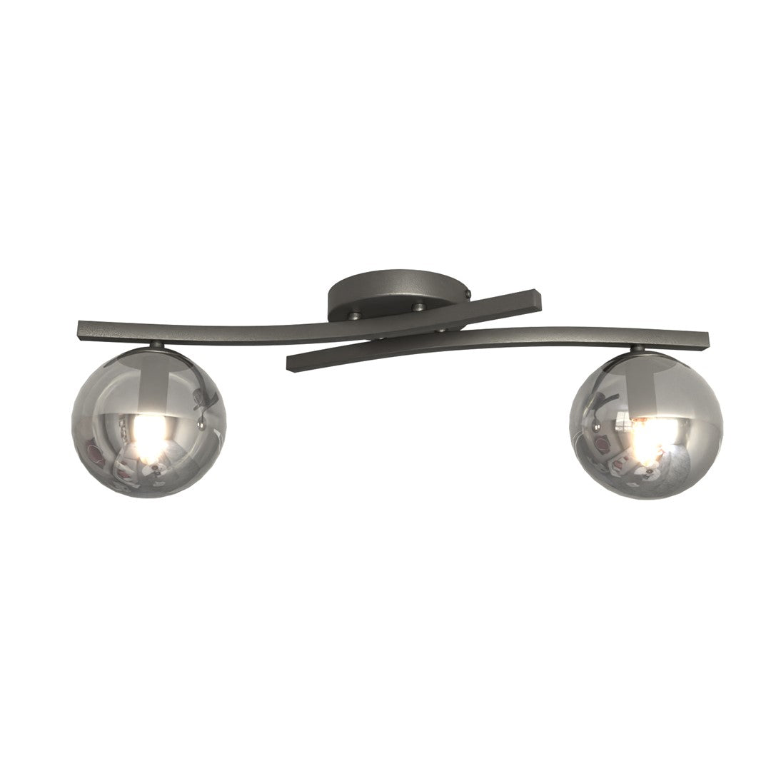 Plafondlamp gepoedercoat staal en glas Opus modern, zwart met grafiet kappen, 2 lichts, E14