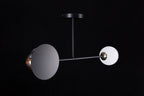 Plafondlamp Minerva gepoedercoat staal en glas, modern, zwart met wit glazen scherm, 2 lichtpunten, 80 x 40 cm