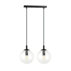 Hanglamp 2-lichts gepoedercoat staal en glas, Cosmo, zwart met transparante kappen, 40 x 100 cm, eettafel