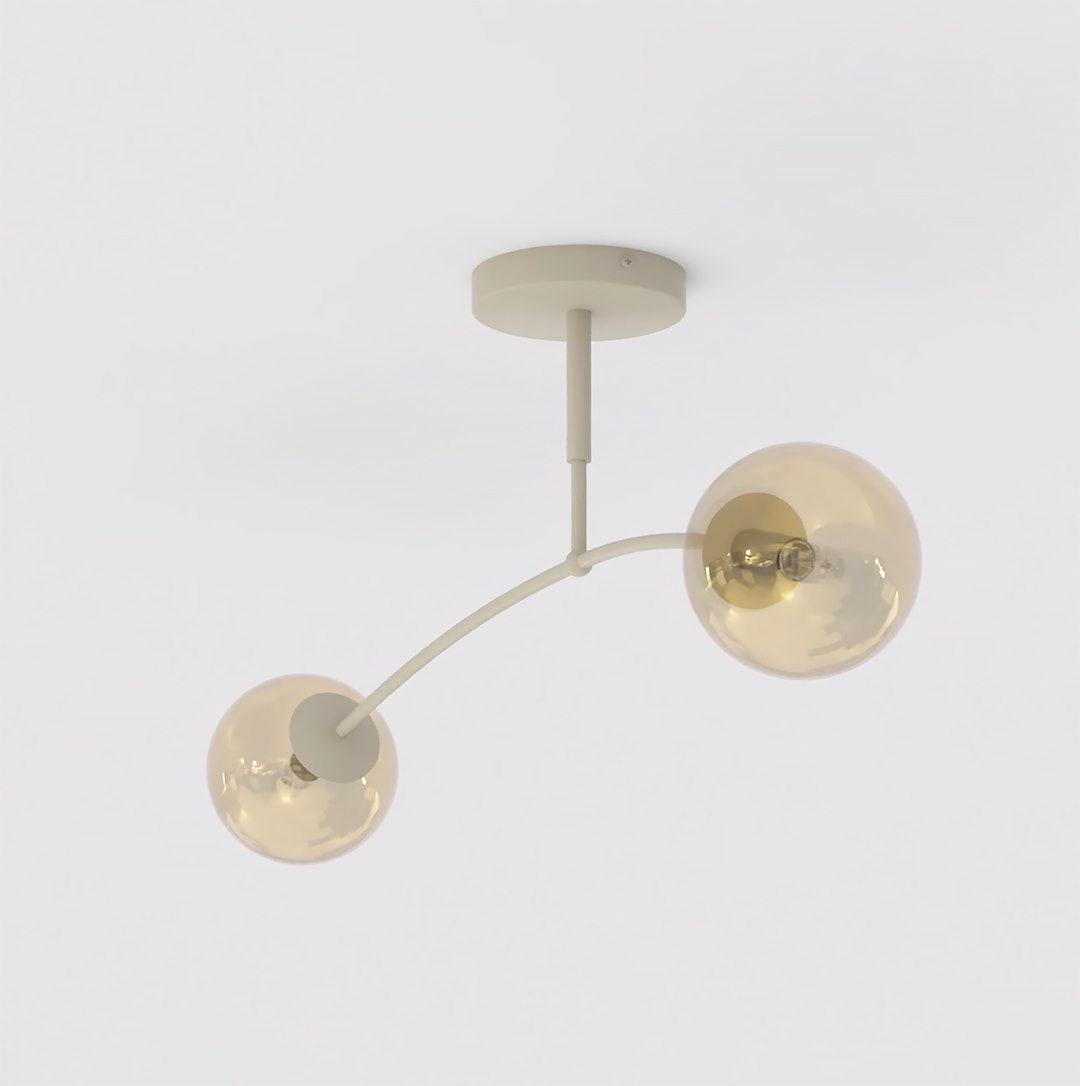 Plafondlamp gepoedercoat staal modern Pregos beige met amber glas, 60 cm, 2 lichtpunten voor woonkamer