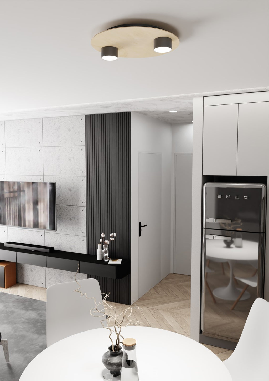 Plafondlamp multiplex en staal, Scandinavisch Pixo 2, naturel met zwart, 2 GX53-fittingen voor woonkamer