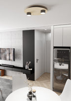 Plafondlamp multiplex en staal, Scandinavisch Pixo 2, naturel met zwart, 2 GX53-fittingen voor woonkamer