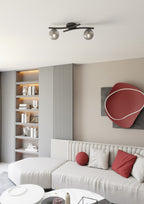 Plafondlamp gepoedercoat staal en glas Opus modern, zwart met grafiet kappen, 2 lichts, E14