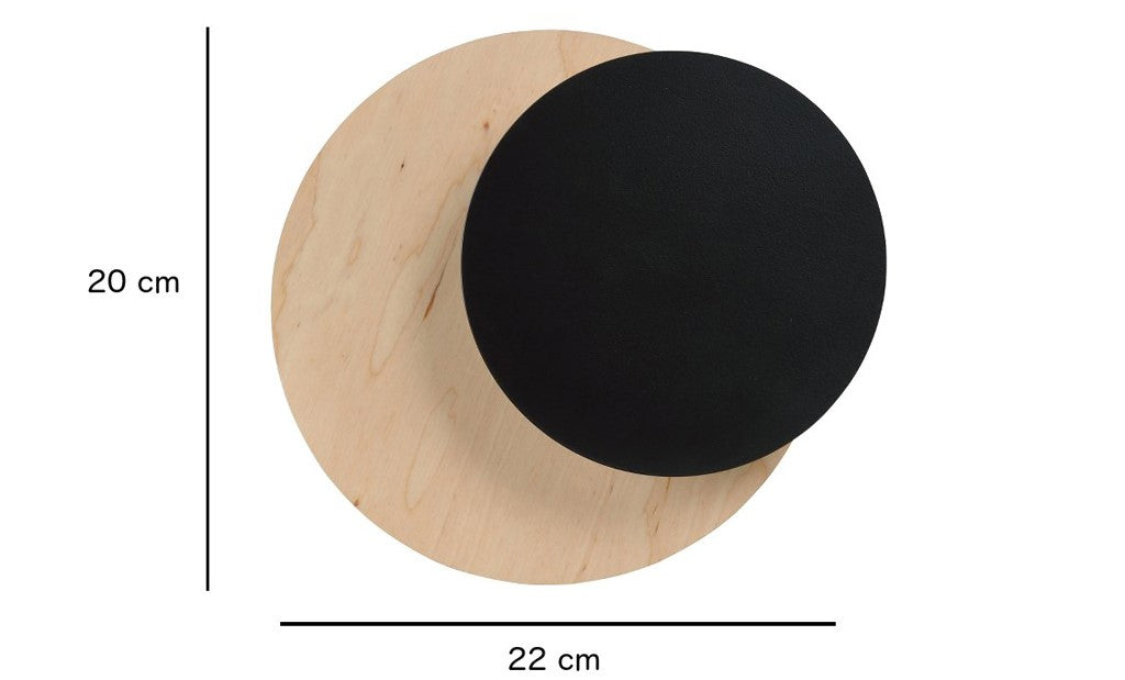 Wandlamp gepoedercoat staal en multiplex Circle zwart, Scandinavisch, 22 x 20 cm, G9 voor woonkamer, slaapkamer en hal
