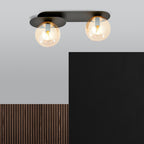 Plafondlamp Plaza gepoedercoat staal en glas, modern, zwart met amber glas, 2 lichtpunten, 45 x 18 cm