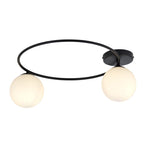 Plafondlamp Sopra 2 gepoedercoat staal en glas, minimalistisch, zwart met witte glazen kappen, 47 x 20 cm