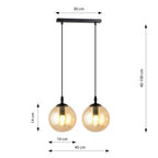 Hanglamp 2 lichts gepoedercoat staal en glas, Cosmo, zwart met amberkleurige kappen Ø 14 cm, eetkamer