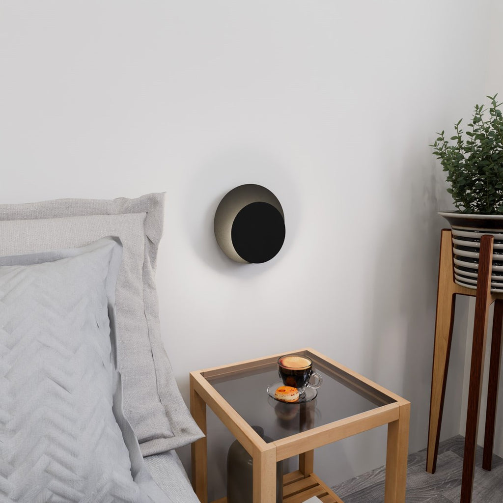 Wandlamp gepoedercoat staal en multiplex Cirkel zwart, Scandinavisch, 22 x 20 cm, G9 led, woonkamer, slaapkamer of hal