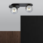Plafondlamp gepoedercoat staal en glas Plaza 2 lichts, modern, zwart met grafiet glazen kappen, 45 cm