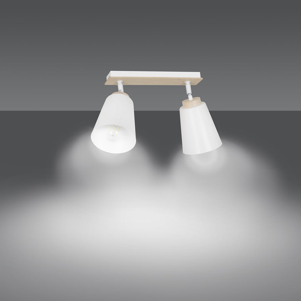 Plafondlamp staal en multiplex Scandinavisch Atlas wit, 2 spots met E27-fitting voor lage plafonds