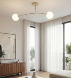 Plafondlamp gepoedercoat staal Spijkers modern, beige met witte glazen kappen, 2 fittingen, 60 cm breed