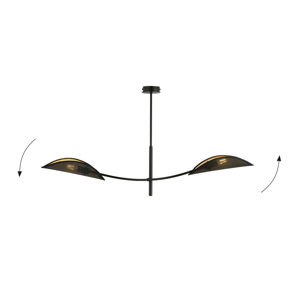 Plafondlamp Lotus gepoedercoat staal, modern, zwart met goud, 2 lichtpunten, 103 x 60 cm, woonkamer en slaapkamer