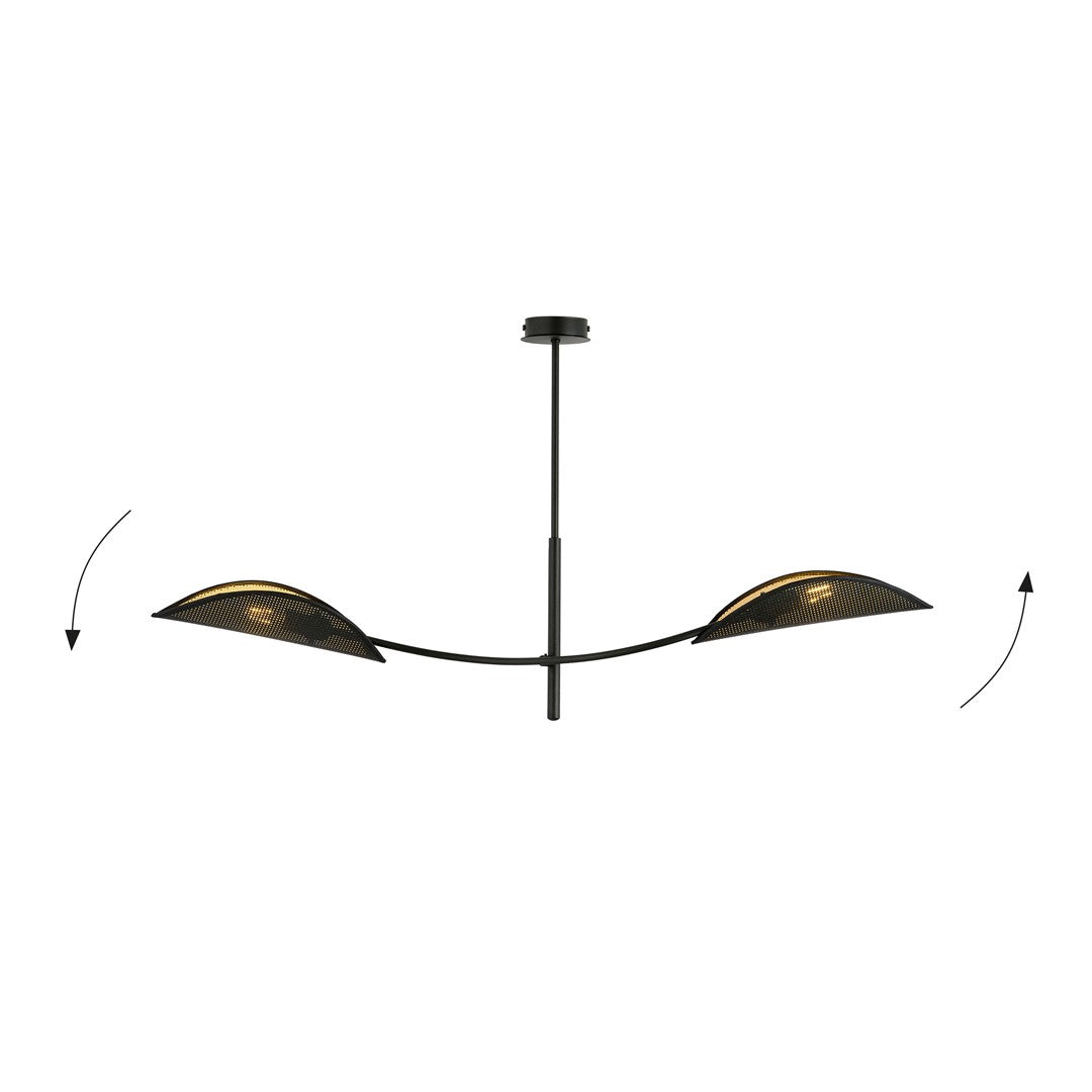 Plafondlamp Lotus gepoedercoat staal, modern, zwart met goud, 2 lichtpunten, 103 x 60 cm, woonkamer en slaapkamer