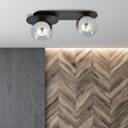 Plafondlamp gepoedercoat staal en glas Plaza 2 lichts, modern, zwart met grafiet glazen kappen, 45 cm