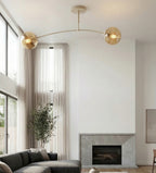 Plafondlamp gepoedercoat staal modern Pregos beige met amber glas, 60 cm, 2 lichtpunten voor woonkamer