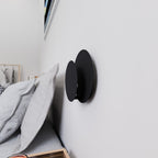 Wandlamp gepoedercoat staal en multiplex Cirkel zwart, Scandinavisch, 22 x 20 cm, G9 led, woonkamer, slaapkamer of hal