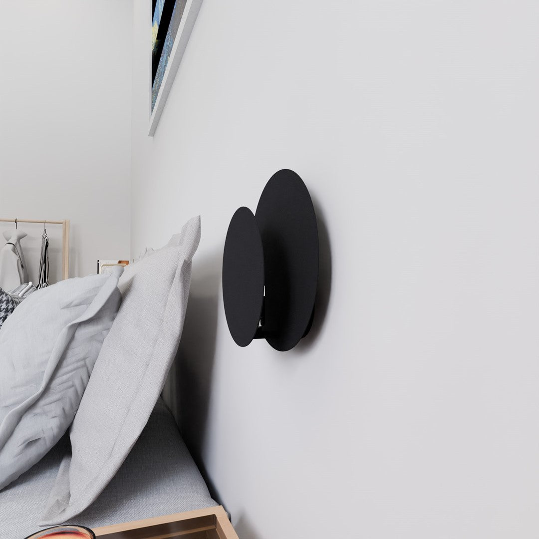 Wandlamp gepoedercoat staal en multiplex Cirkel zwart, Scandinavisch, 22 x 20 cm, G9 led, woonkamer, slaapkamer of hal