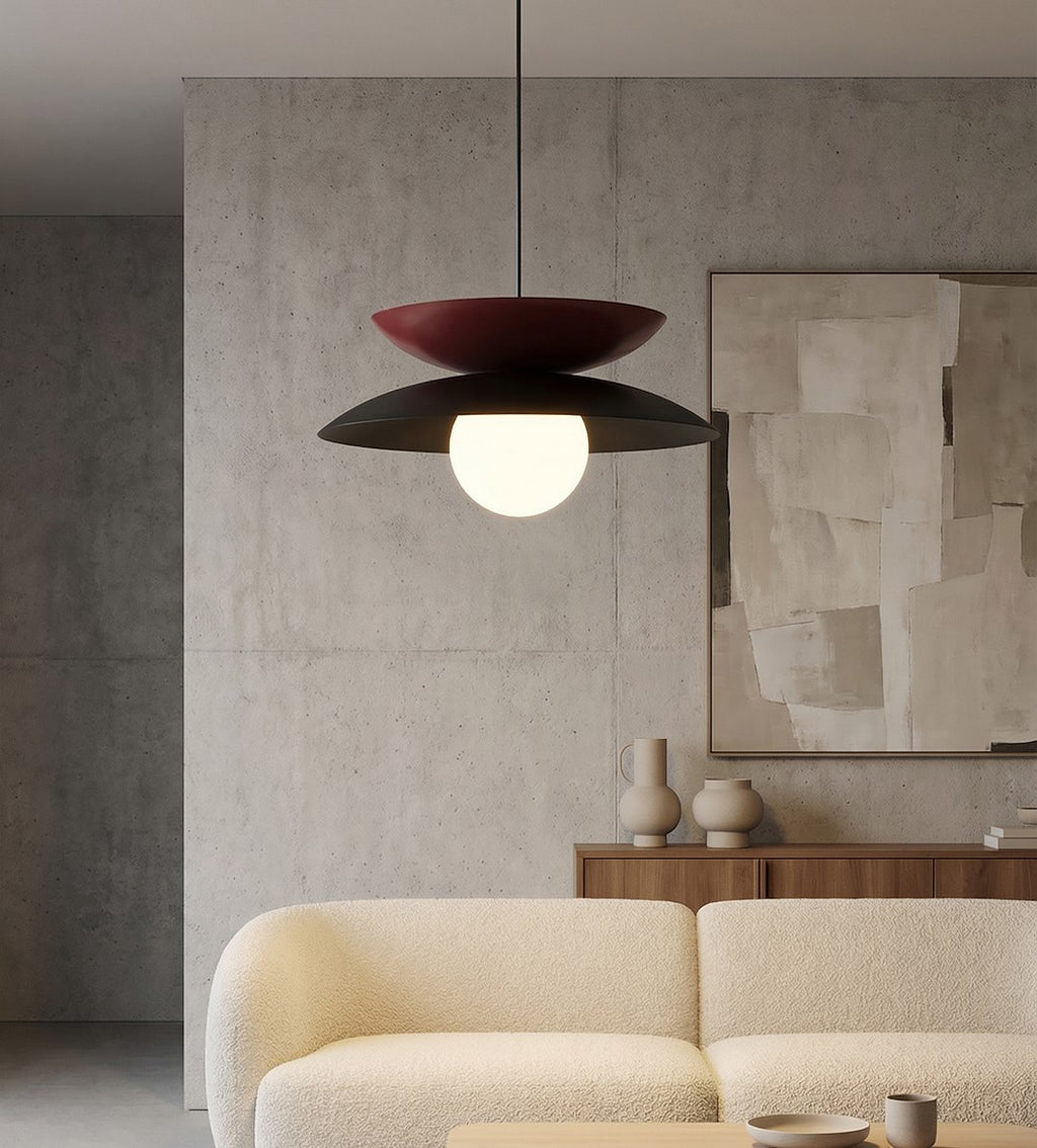 Hanglamp gepoedercoat staal en glas Nagoya, zwart en bordeaux met witte kap, Ø 41 cm, G9 led
