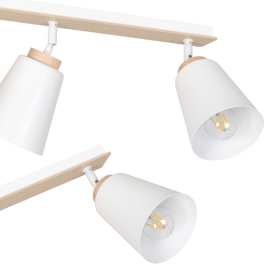 Plafondlamp staal en multiplex Scandinavisch Atlas wit, 2 spots met E27-fitting voor lage plafonds