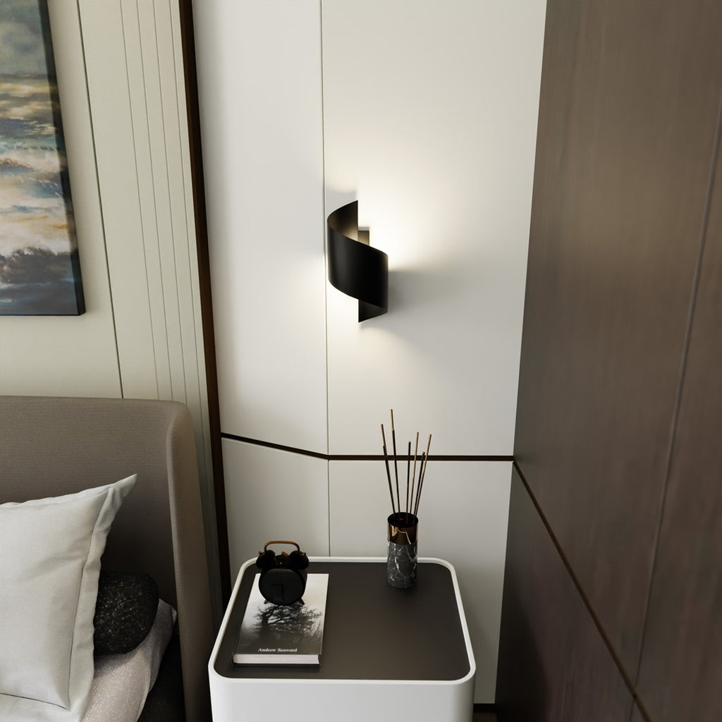 Wandlamp gepoedercoat staal Spiner, modern, zwart mat – 14 x 30 cm, voor trap, gang en woonkamer