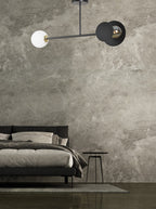 Plafondlamp Minerva gepoedercoat staal en glas, modern, zwart met wit glazen scherm, 2 lichtpunten, 80 x 40 cm