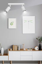 Plafondlamp gepoedercoat staal Hiro 2 spots, wit met zilver, 30 x 19 cm, voor hal en keuken
