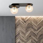Plafondlamp Plaza gepoedercoat staal en glas, modern, zwart met amber glas, 2 lichtpunten, 45 x 18 cm