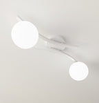 Plafondlamp gepoedercoat staal Opus modern wit, 2 glazen kappen Ø 15 cm, 2 fittingen E14, woonkamer