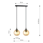 Hanglamp 2 lichts gepoedercoat staal en glas, Cosmo, zwart met amberkleurige kappen Ø 14 cm, eetkamer