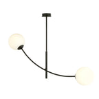 Plafondlamp gepoedercoat staal modern Hunter zwart met witte glazen kappen, 83 x 60 cm, 2 fittingen