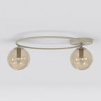 Plafondlamp gepoedercoat staal en glas Sopra, beige met amberkleurige kappen, 2 lichts, 47 x 47 cm