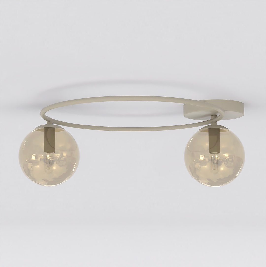 Plafondlamp gepoedercoat staal en glas Sopra, beige met amberkleurige kappen, 2 lichts, 47 x 47 cm