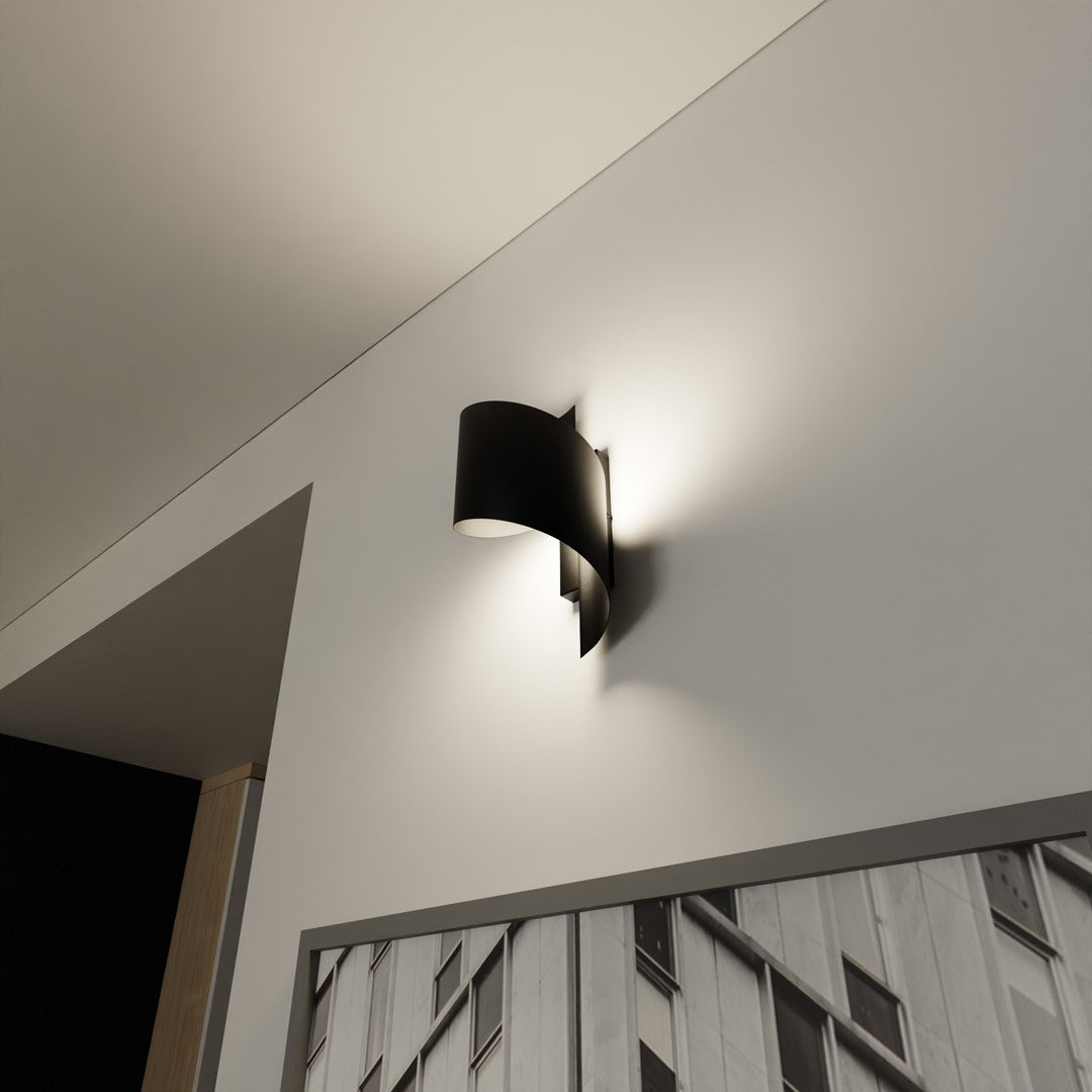 Wandlamp gepoedercoat staal Spiner, modern, zwart mat – 14 x 30 cm, voor trap, gang en woonkamer