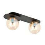 Plafondlamp Plaza gepoedercoat staal en glas, modern, zwart met amber glas, 2 lichtpunten, 45 x 18 cm